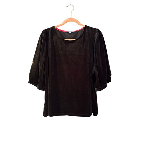Draper James Womens Shirt Black Velvet XXL Puff Sleeve Whimsigoth Gothic Evening - Picture 1 of 11